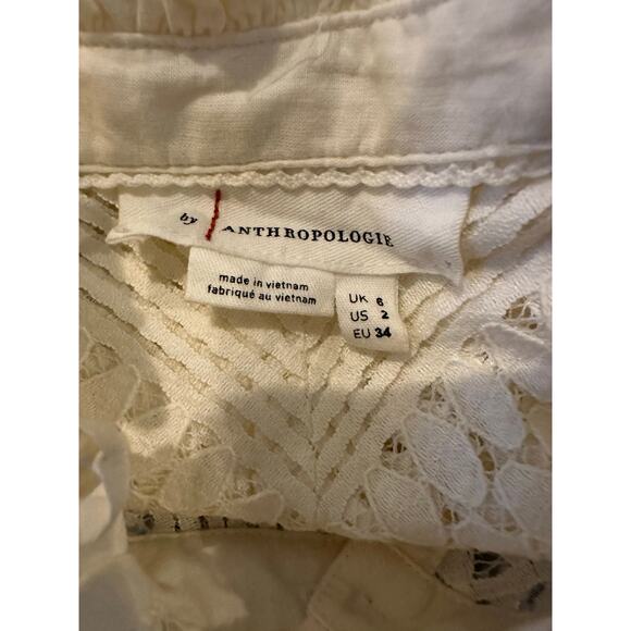 EUC Anthropologie Ivory Victorian Inspired Long Sleeve Lace Top Size 2 Romantic - Picture 8 of 9